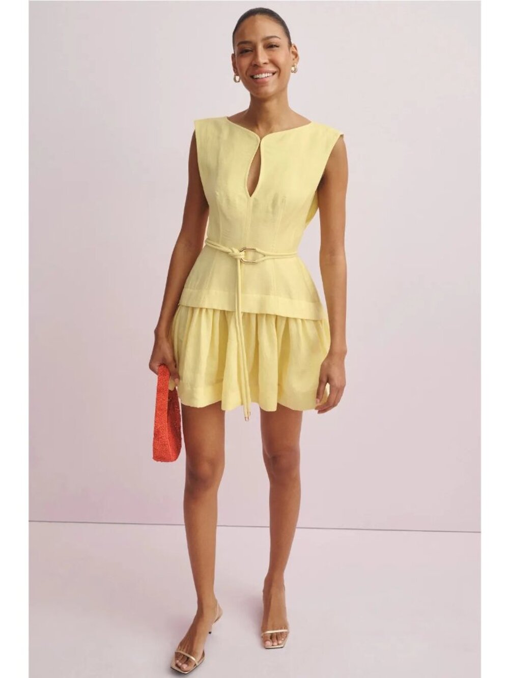 Acler Remly Mini Dress in Lemon Sorbet 8 Womens Belted Linen - Picture 4 of 16